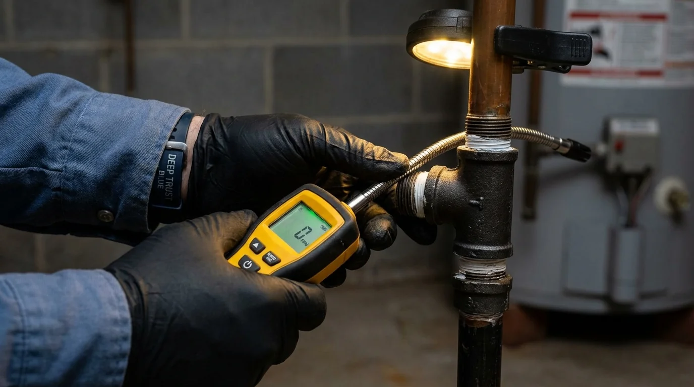 Gas leak detection with electronic sniffer by Johns Plumbing LLC in Mackinaw