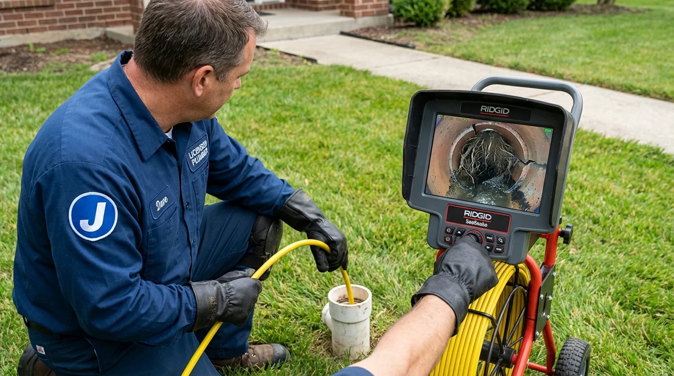 Sewer camera inspection being performed by Johns Plumbing LLC in Mackinaw
