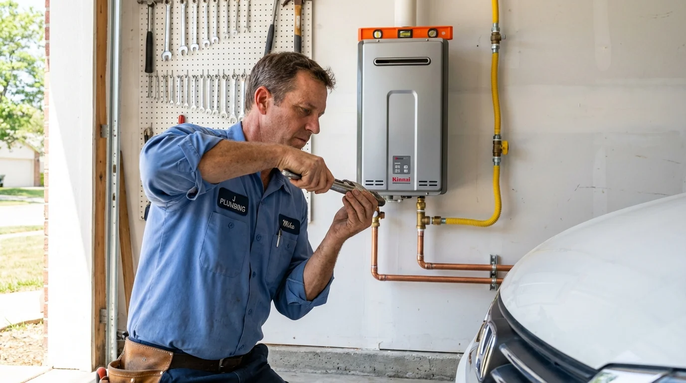 Tankless water heater installation by a Johns Plumbing LLC plumber in Mackinaw