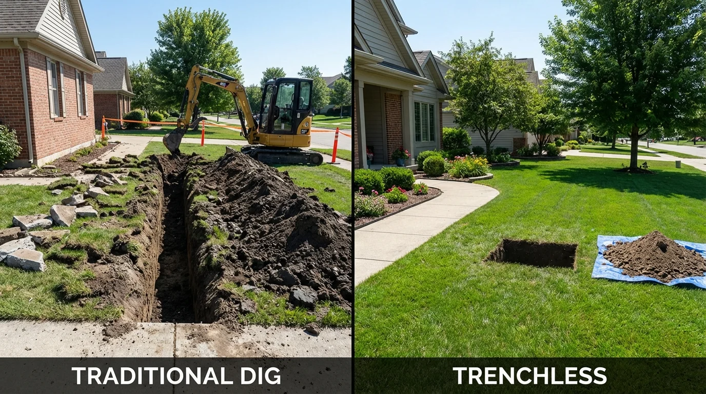 Trenchless sewer repair with minimal yard damage versus traditional excavation in Mackinaw, IL